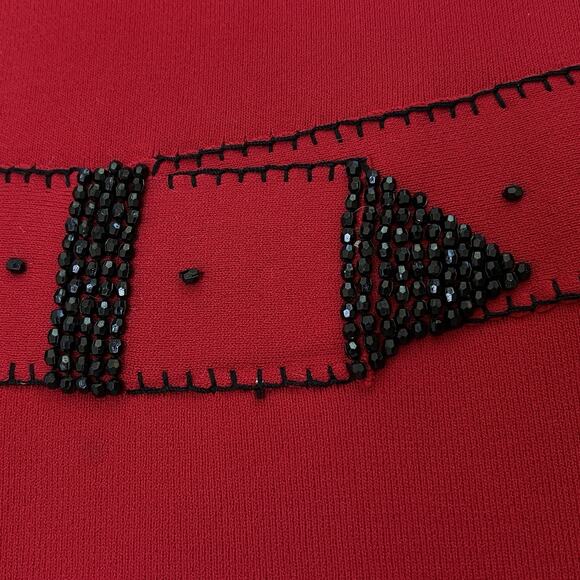 Ruby Rd Knit Top Womens Large Red Embellished Black Beads Holiday Festive Party - Picture 5 of 9